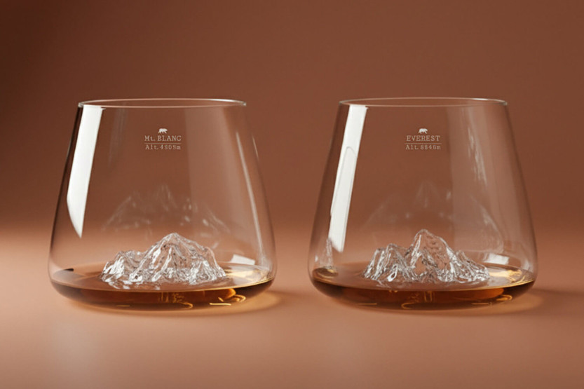 Set van 2 Alaskan Maker Topographic Everest & Mont Blanc kristallen Proefglazen