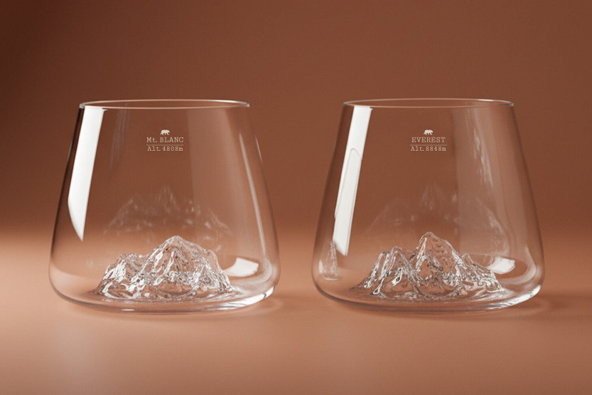 Set van 2 Alaskan Maker Topographic Everest & Mont Blanc kristallen Proefglazen
