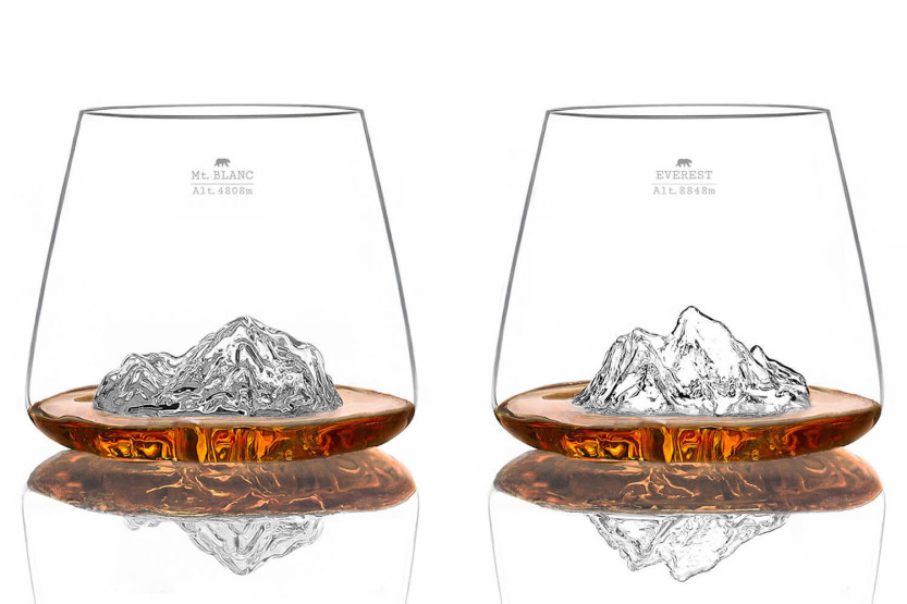 Set van 2 Alaskan Maker Topographic Everest & Mont Blanc kristallen Proefglazen