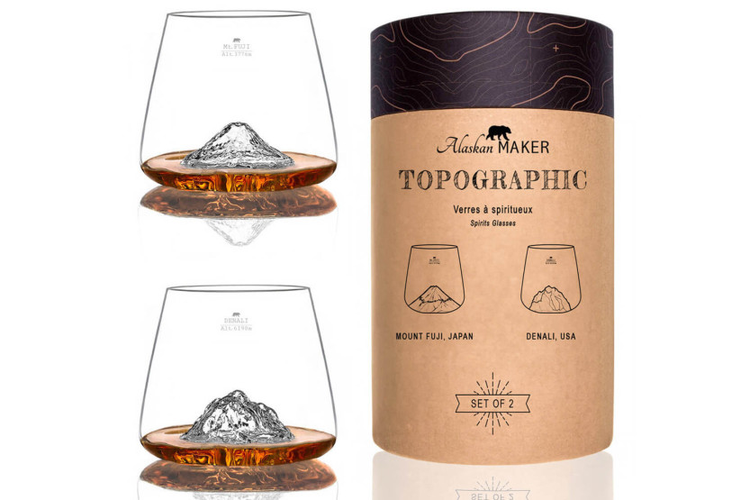 Set van 2 Alaskan Maker Topographic Mount Fuji & Denali kristallen Proefglazen