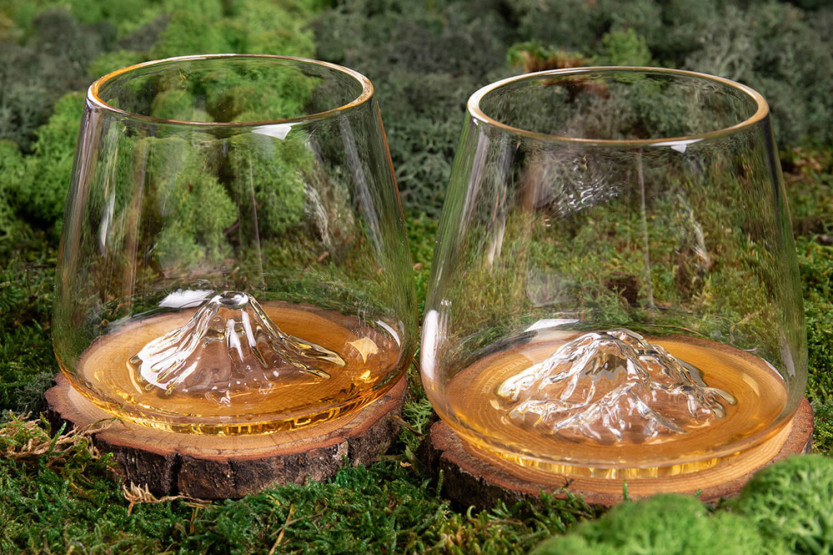 Set di 2 Bicchieri per distillati in cristallo Alaskan Maker Topographic Mount Fuji & Denali