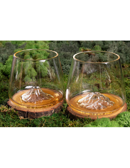 Sett med 2 Alaskan Maker Topographic Mount Fuji & Denali krystall Brennevinsglass