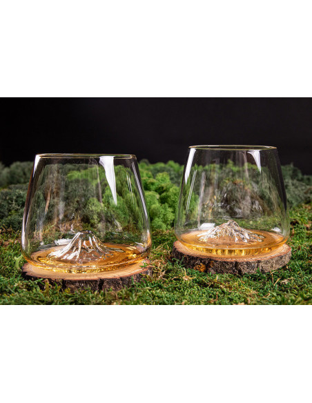 Sett med 2 Alaskan Maker Topographic Mount Fuji & Denali krystall Brennevinsglass