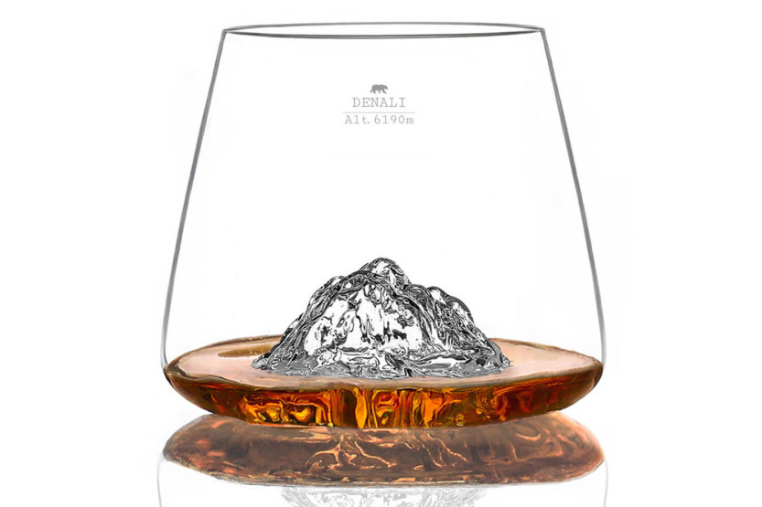 Sett med 2 Alaskan Maker Topographic Mount Fuji & Denali krystall Brennevinsglass