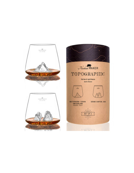 Sæt med 2 Alaskan Maker Topographic Grand Canyon & Matterhorn krystal spiritusglas