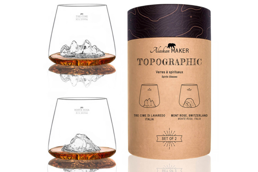 Set di 2 Bicchieri per distillati in cristallo Alaskan Maker Topographic Tre Cime & Mont Rosa