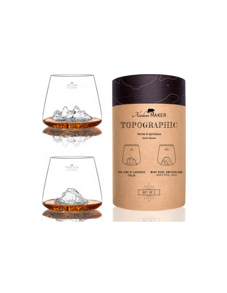 Sett med 2 Alaskan Maker Topographic Tre Cime & Mont Rosa krystall Brennevinsglass