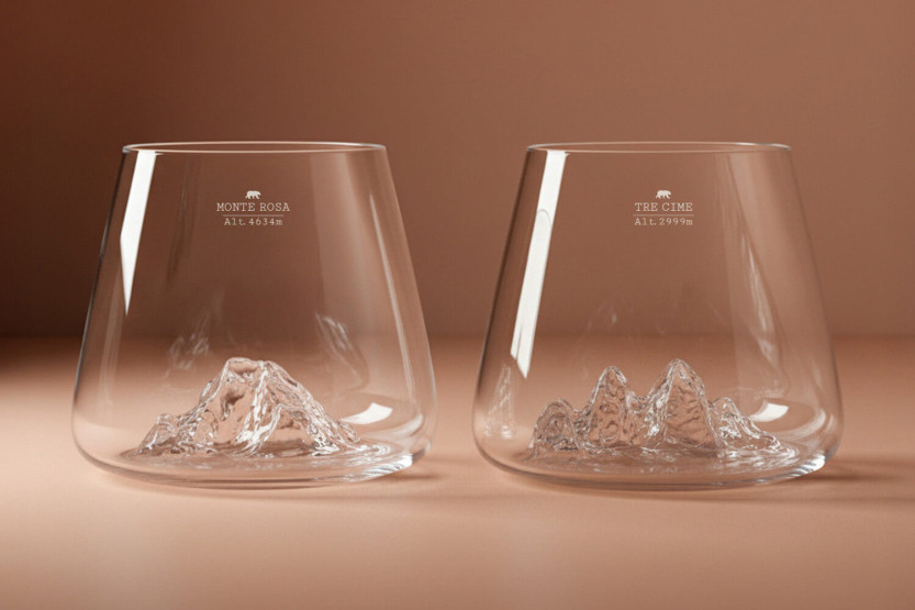 Sett med 2 Alaskan Maker Topographic Tre Cime & Mont Rosa krystall Brennevinsglass