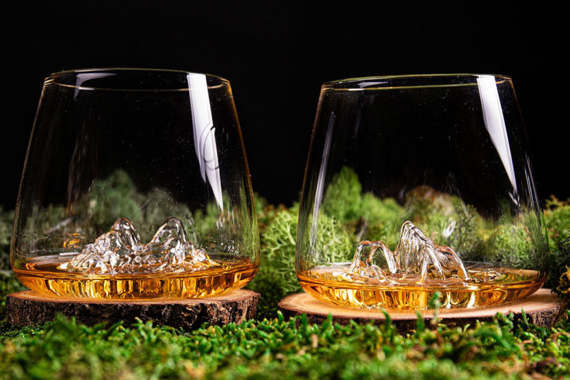 Sett med 2 Alaskan Maker Topographic Tre Cime & Mont Rosa krystall Brennevinsglass