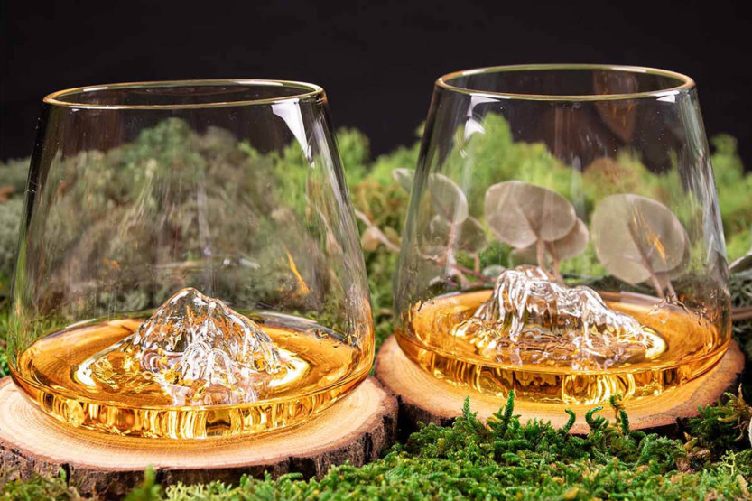 Juego de 2 Vasos para degustación de licor de cristal Alaskan Maker Topographic Zugspitze & Watzmann