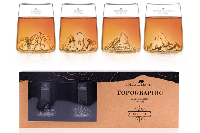 Set om 4 Alaskan Maker Topographic kristall shotglas