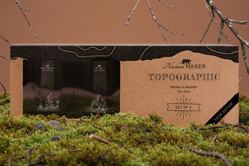 Set van 4 Alaskan Maker Topographic shooters in Swiss Edition kristalglas
