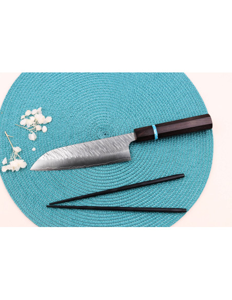 Yu Kurosaki Fujin 16,5cm SG2 turkoosi käsintehty japanilainen santoku veitsi