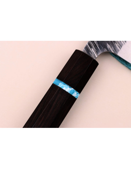 Yu Kurosaki Fujin 16,5cm SG2 turquoise handgemaakt Japans santoku mes