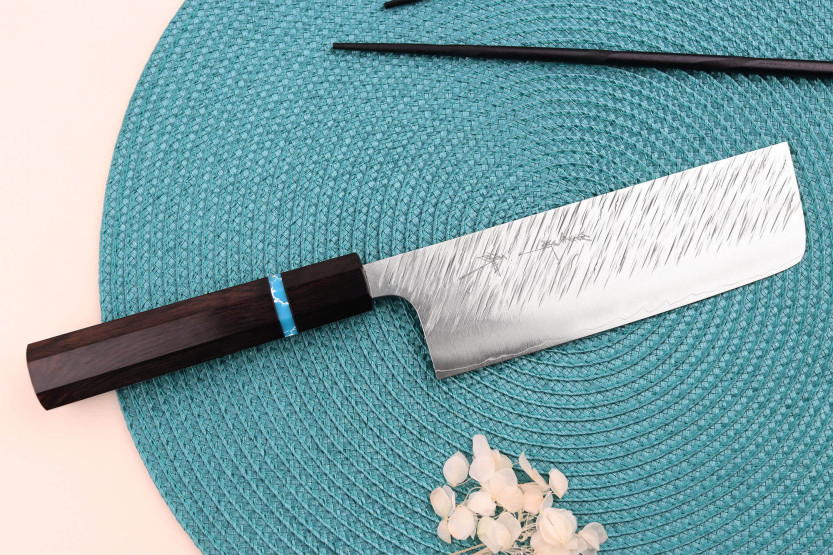 Faca nakiri japonesa Yu Kurosaki Fujin 16,5cm SG2 turquesa feita à mão