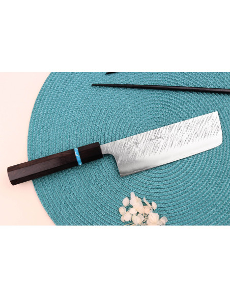 Yu Kurosaki Fujin 16,5 cm SG2 turkis håndlavet japansk nakiri-kniv