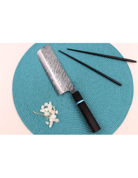 Yu Kurosaki Fujin 16,5cm SG2 turquoise handgemaakt Japans nakiri mes