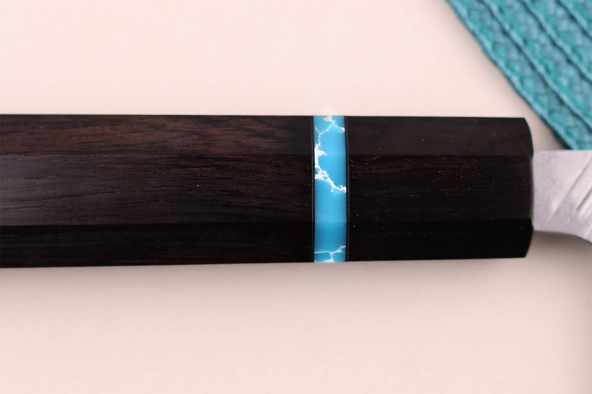 Faca nakiri japonesa Yu Kurosaki Fujin 16,5cm SG2 turquesa feita à mão