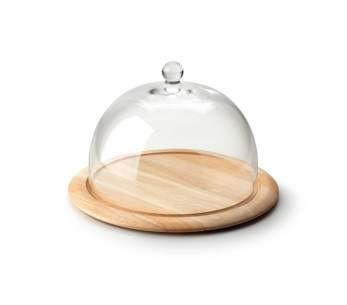 Tagliere per formaggi Continenta in legno di gomma con campana in vetro Ø33x19,5 cm