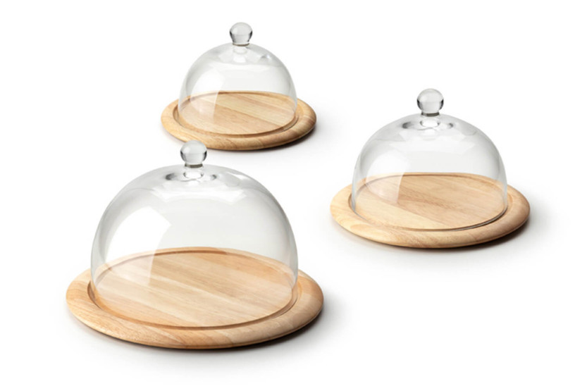 Continenta ostebrett i gummitre med glassklokke Ø33x19,5cm