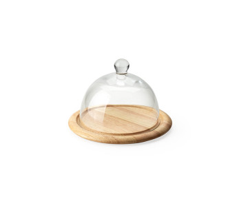 Bandeja para quesos de madera de caucho Continenta con campana de cristal Ø20x14cm