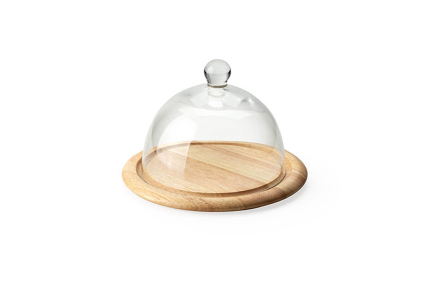 Bandeja para quesos de madera de caucho Continenta con campana de cristal Ø20x14cm
