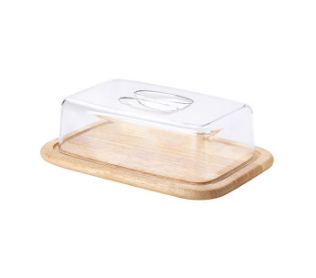 Vassoio rettangolare per formaggi con campana Continenta in legno di gomma 30x20x8,5 cm