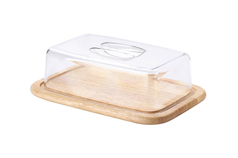 Vassoio rettangolare per formaggi con campana Continenta in legno di gomma 30x20x8,5 cm