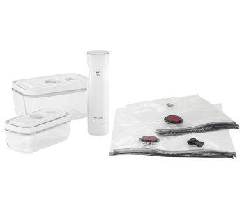 Zwilling Fresh & Save 7-delt startsett S/M 1 vakuumpumpe + 2 glasskrukker + 4 poser