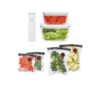 Zwilling Fresh & Save 7-delt M/L-glass startsett 1 vakuumpumpe + 2 glassbokser + 4 poser