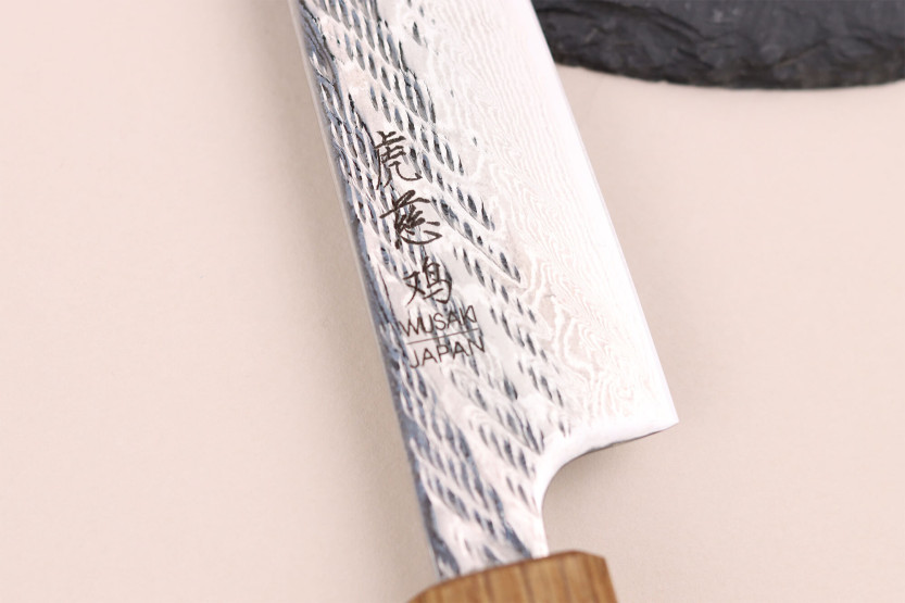 Japanisches Universalmesser 13,5cm handgefertigt Wusaki Nawame AUS10 Damast