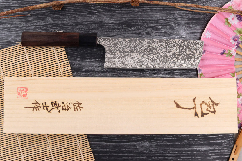 Handmade Japanese nakiri knife Takeshi Saji R2 Nickel Damascus 16,5cm