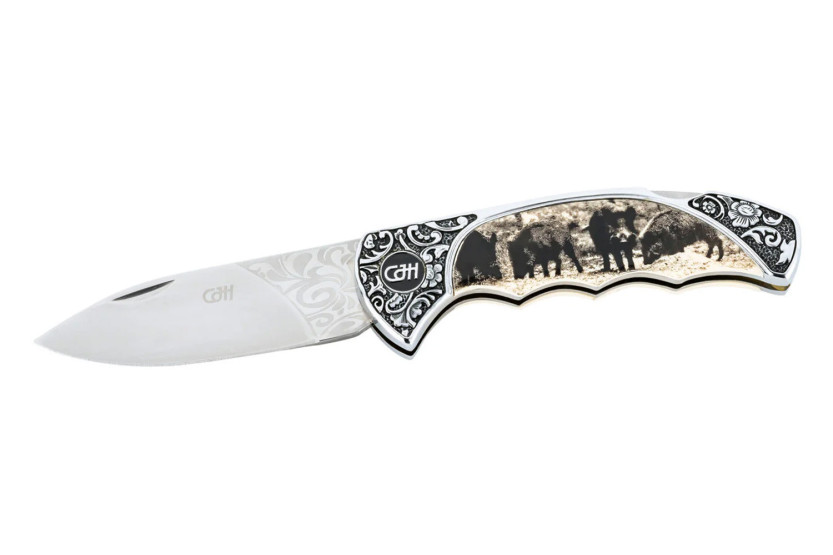 Herbertz foldekniv 588611 håndtak i rustfritt stål med villsvinmotiv 11 cm