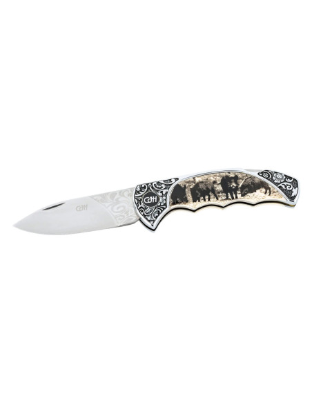 Klappmesser Herbertz 588611 Edelstahlgriff mit Wildschweindekor 11cm