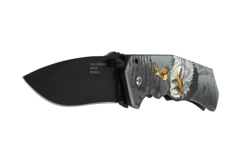 Herbertz 584212 foldekniv sort blad rustfrit stål håndtag ørn design 12cm