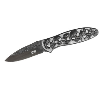 Herbertz fällkniv n°564612 helt i rostfritt stål med dödskalle och korslagda ben 11,5cm