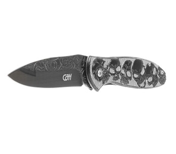 Herbertz fällkniv n°564612 helt i rostfritt stål med dödskalle och korslagda ben 11,5cm 2