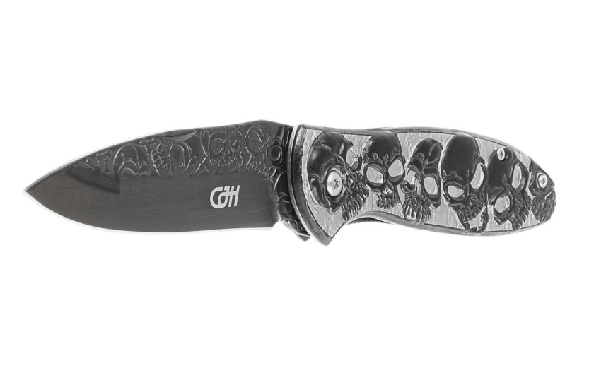Herbertz cuchillo plegable n°564612 todo acero inoxidable calavera y tibias cruzadas 11.5cm