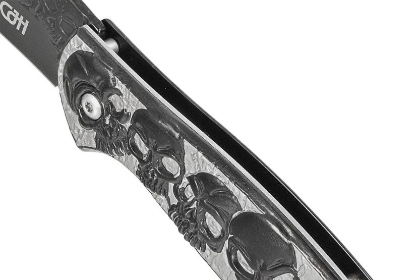 Herbertz foldekniv n°564612 i rustfrit stål med dødningehoved og krydsede knogler 11,5 cm