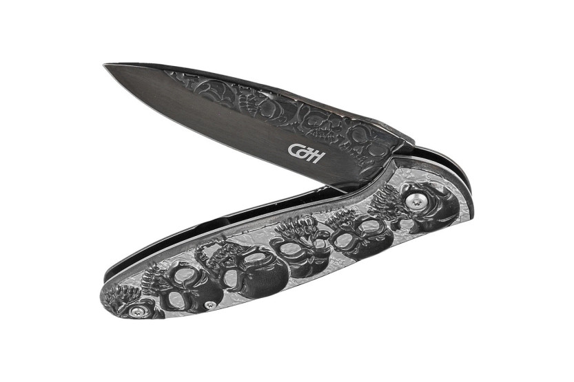 Herbertz fällkniv n°564612 helt i rostfritt stål med dödskalle och korslagda ben 11,5cm