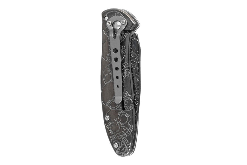 Herbertz foldekniv n°564612 i rustfrit stål med dødningehoved og krydsede knogler 11,5 cm