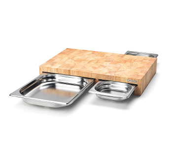 Tabla de cortar de madera Continenta 50x32.5x8.5cm + 3 bandejas de acero inoxidable