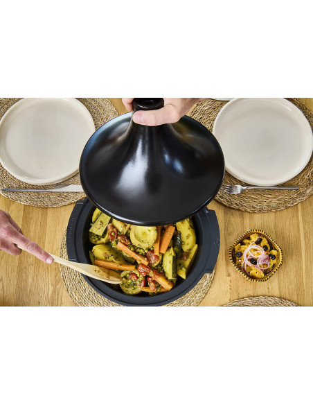 Prato tagine em cerâmica acetinada preta Peugeot Atlas com 30 cm de diâmetro