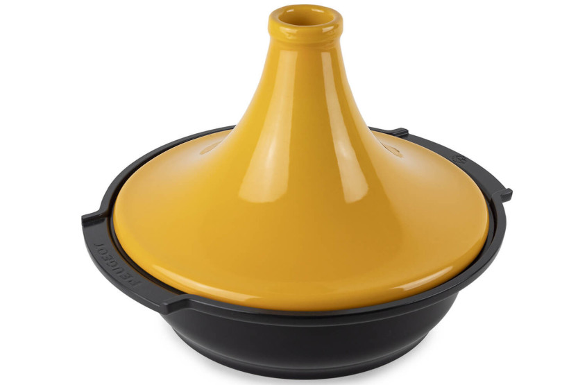 Prato tagine de cerâmica amarelo açafrão Peugeot Atlas com 30 cm de diâmetro