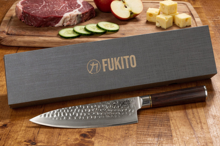 Chef knife 20cm Fukito Ebony Damascus hammered