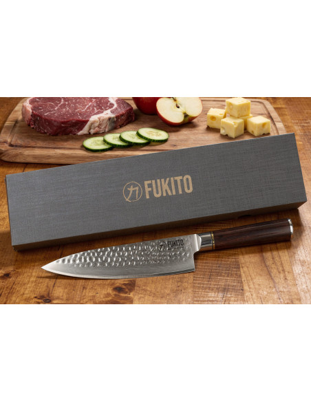 Chef knife 20cm Fukito Ebony Damascus hammered