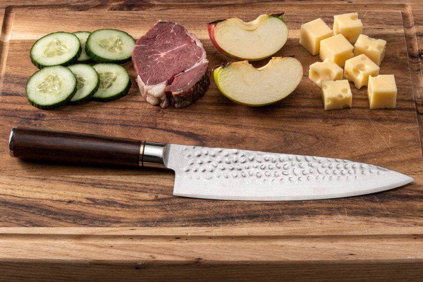 Kokk kniv 20 cm Fukito Ebony Damaskus hamret
