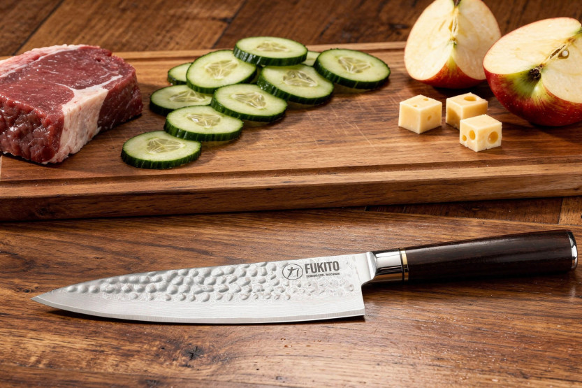 Chef knife 20cm Fukito Ebony Damascus hammered