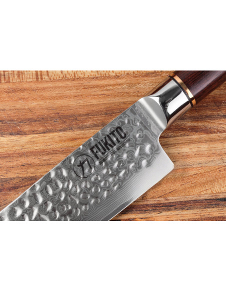 Kokkekniv 20 cm Fukito Ebony Damascus hamret