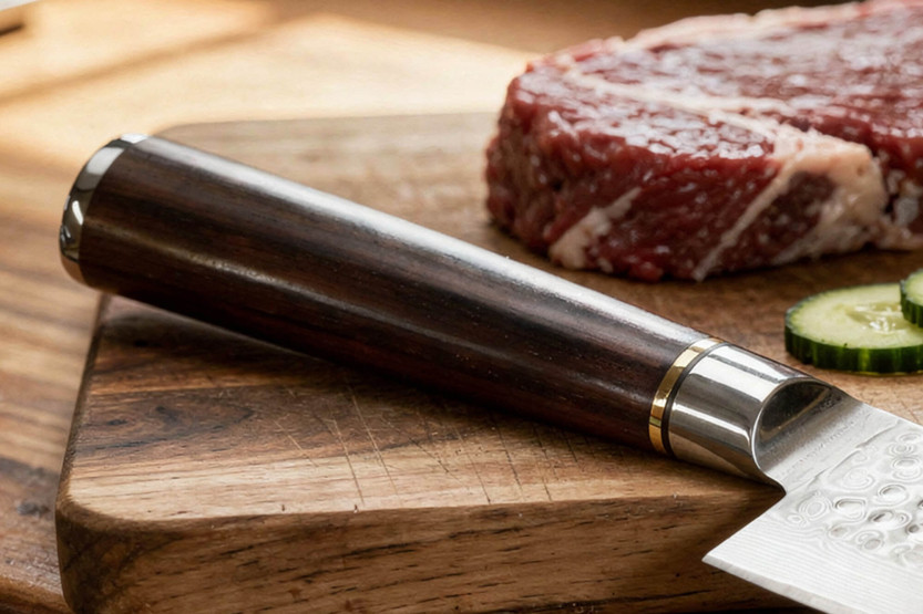 Kokkekniv 20 cm Fukito Ebony Damascus hamret